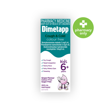 Dimetapp Kids 6 Years and Over Cold & Allergy Sugar Free Grape Flavour 200ml^