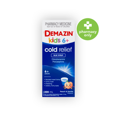 Demazin Kids 6+ Years Cold Relief Peach & Vanilla Flavour 200ml^