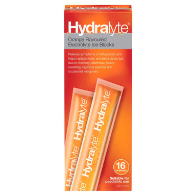 Hydralyte Ice Block Orange Flavoured 16 pack