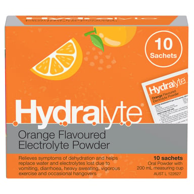 Hydralyte Electrolyte Powder Orange Flavoured 10 Sachets