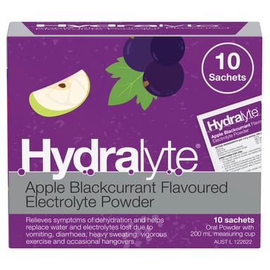 Hydralyte Electrolyte Powder Apple Blackcurrant Flavoured 10 Sachets