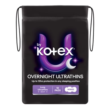 U By Kotex Pads Overnight Ultra Thin With Wings 10 pack