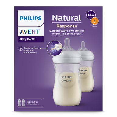 Avent Natural Response Baby Bottles 260ml - 2 packs