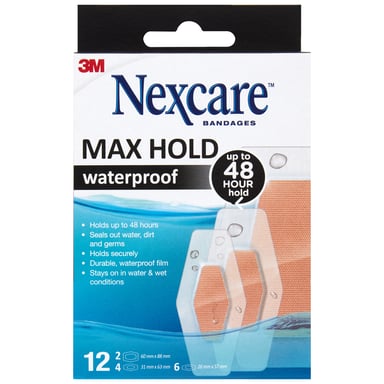 Nexcare Waterproof Max Hold, Assorted 12 pack