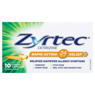 Zyrtec Rapid Acting Hayfever Allergy Relief Antihistamine 10 liquid capsules