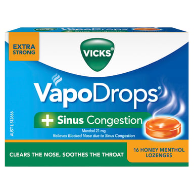 Vicks Vapodrops +Sinus Congestion Honey Menthol 16 Lozenges