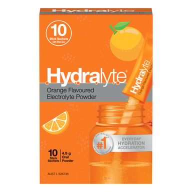 Hydralyte Stick Sachets Orange Electrolyte Powder 10 pack