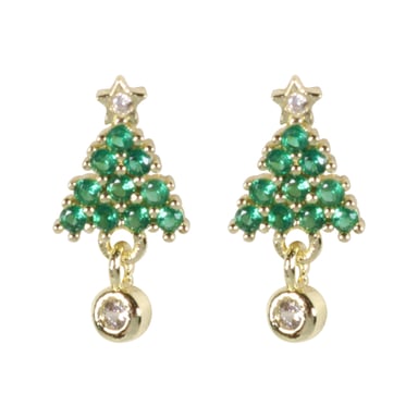 Wicked Sista Crystal Xmas Tree Studs Gold 1 each