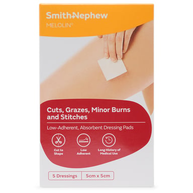 Melolin Wound Dressing Pad 5cm X 5cm - 5 pack