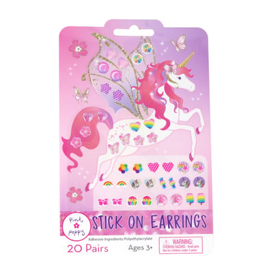 Pink Poppy Unicorn Princess Stick On Earrings 20 pairs
