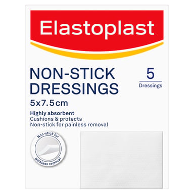 Elastoplast Non-Stick Dressings 5cm X 7.5cm White 5 pack