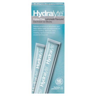 Hydralyte Ice Block Colour Free Lemonade Flavoured 16 pack