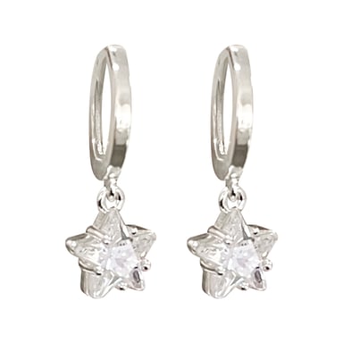 Wicked Sista Crystal Star Huggie Hoops Silver 1 each