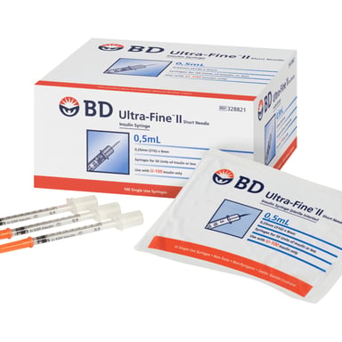 BD Ultra-Fine ll Insulin Syringe 0.5mL 31G x 8mm 100