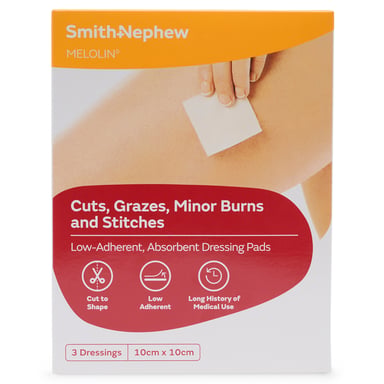 Melolin Wound Dressing Pad 10cm X 10cm - 3 pack