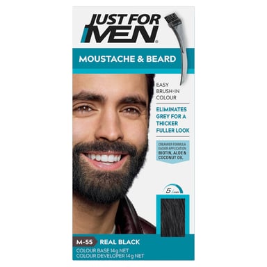 Just For Men Moustache & Beard Brush-In Colour Gel M55 Real Black 1 pack