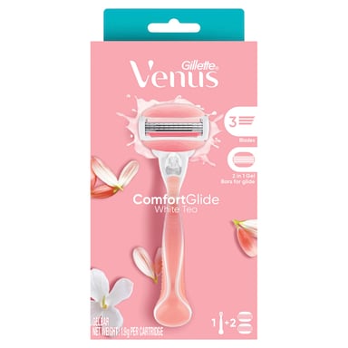 Gillette Venus Comfortglide White Tea Razor Handle + 2 Cartridges 1 pack