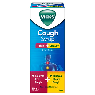 Vicks 2 In 1 Dry + Chesty Cough Syrup 200ml