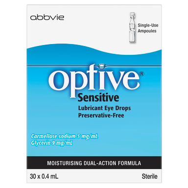 Optive Lubricant Eye Drops Sensitive Preservative Free 0.4ml X 30 vials