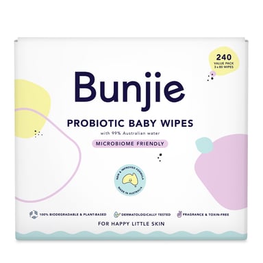 Bunjie Probiotic Baby Wipes 3 x 80 pack - 240 wipes