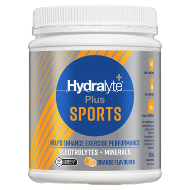 Hydralyte Plus Sports Orange Flavoured Powder Tub 900g