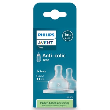Avent Anti-Colic Silicone Teat Slow Flow 1M+ BPA Free 2 pack