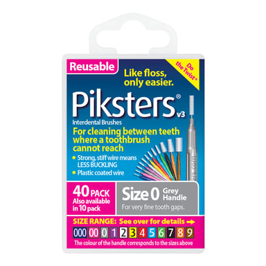 Piksters Interdental Brush Size 0 Grey 40 pack