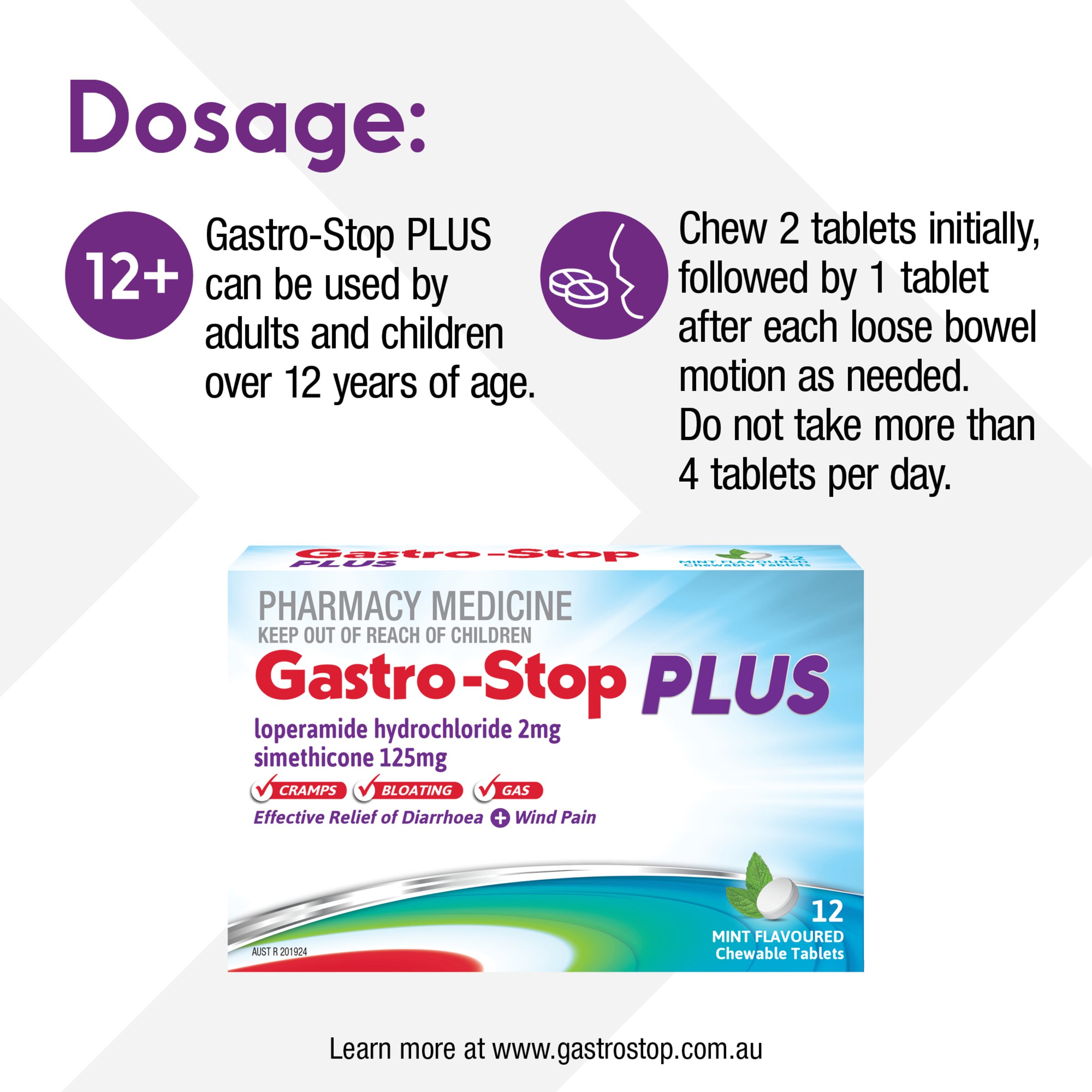 Gastro-Stop Plus Acute Diarrhoea Relief Mint Flavoured 12 chewable tablets - Image 3