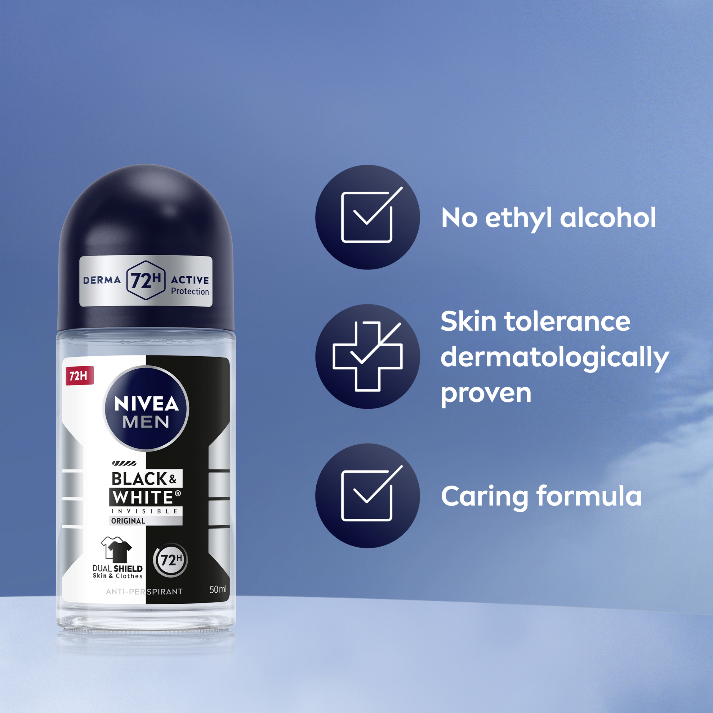 Nivea Men Anti-Perspirant Invisible Black & White Roll On 50ml - Image 3