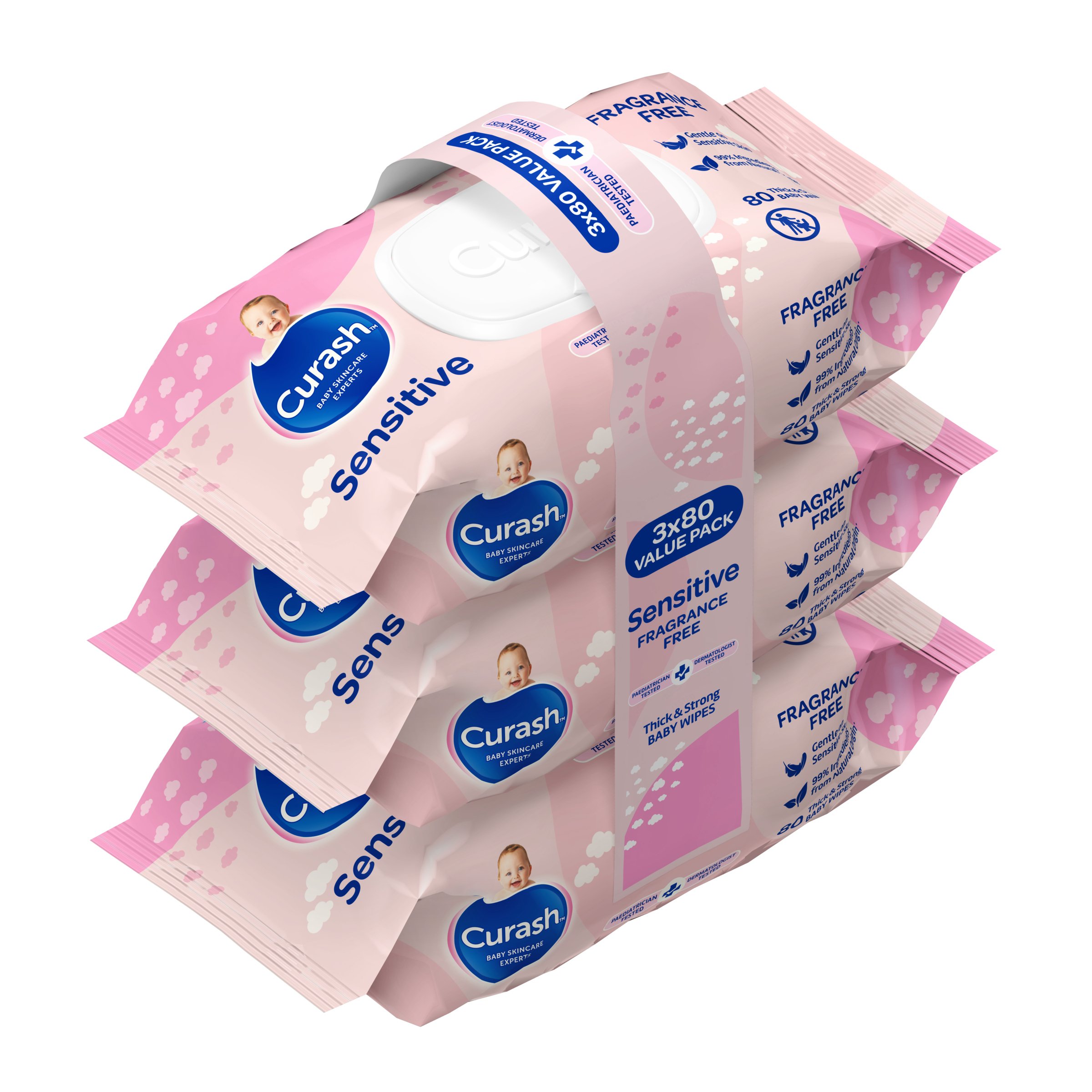 Curash Wipes Fragrance Free 80 wipes - 3 pack - Image 14