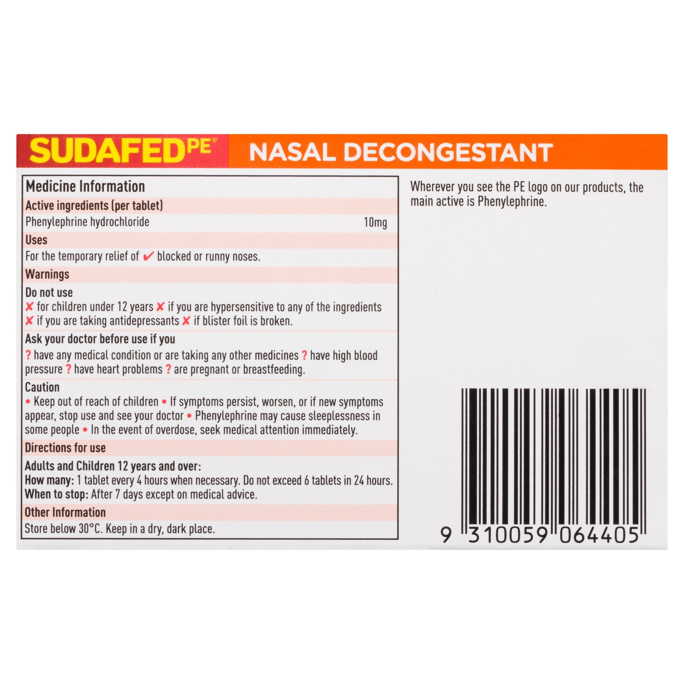 Sudafed PE Nasal Decongestant Non Drowsy 48 tablets - Image 2