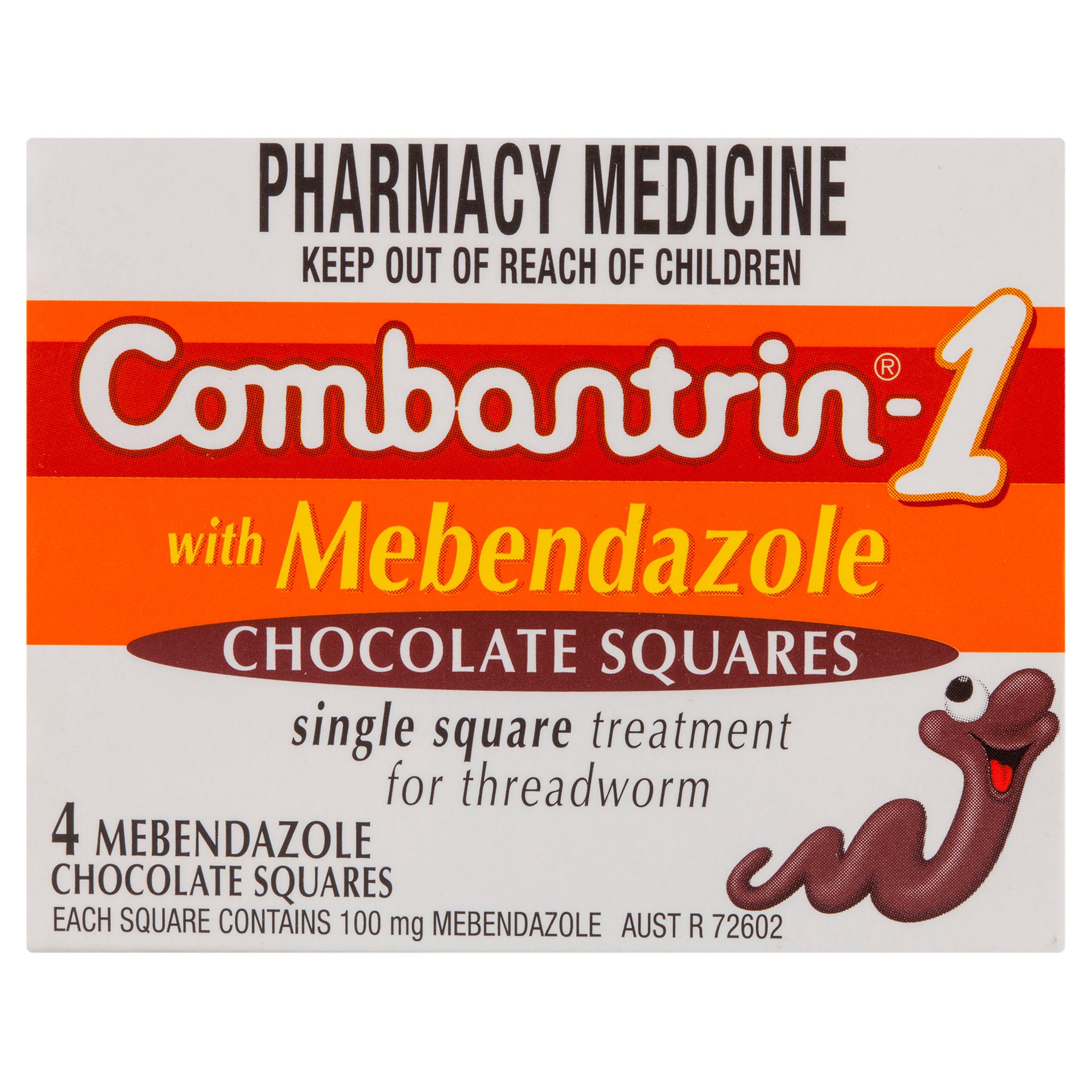 Combantrin 1 With Mebendazole Chocolate Squares 4 tablets - Image 1