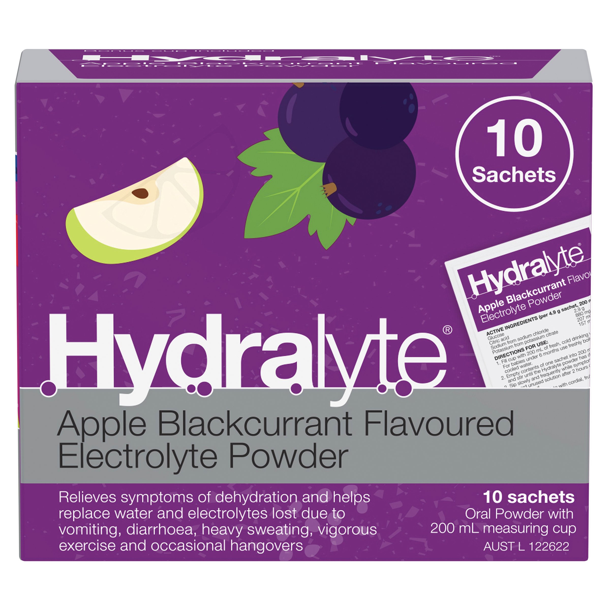 Hydralyte Electrolyte Powder Apple Blackcurrant Flavoured 10 Sachets - Image 1