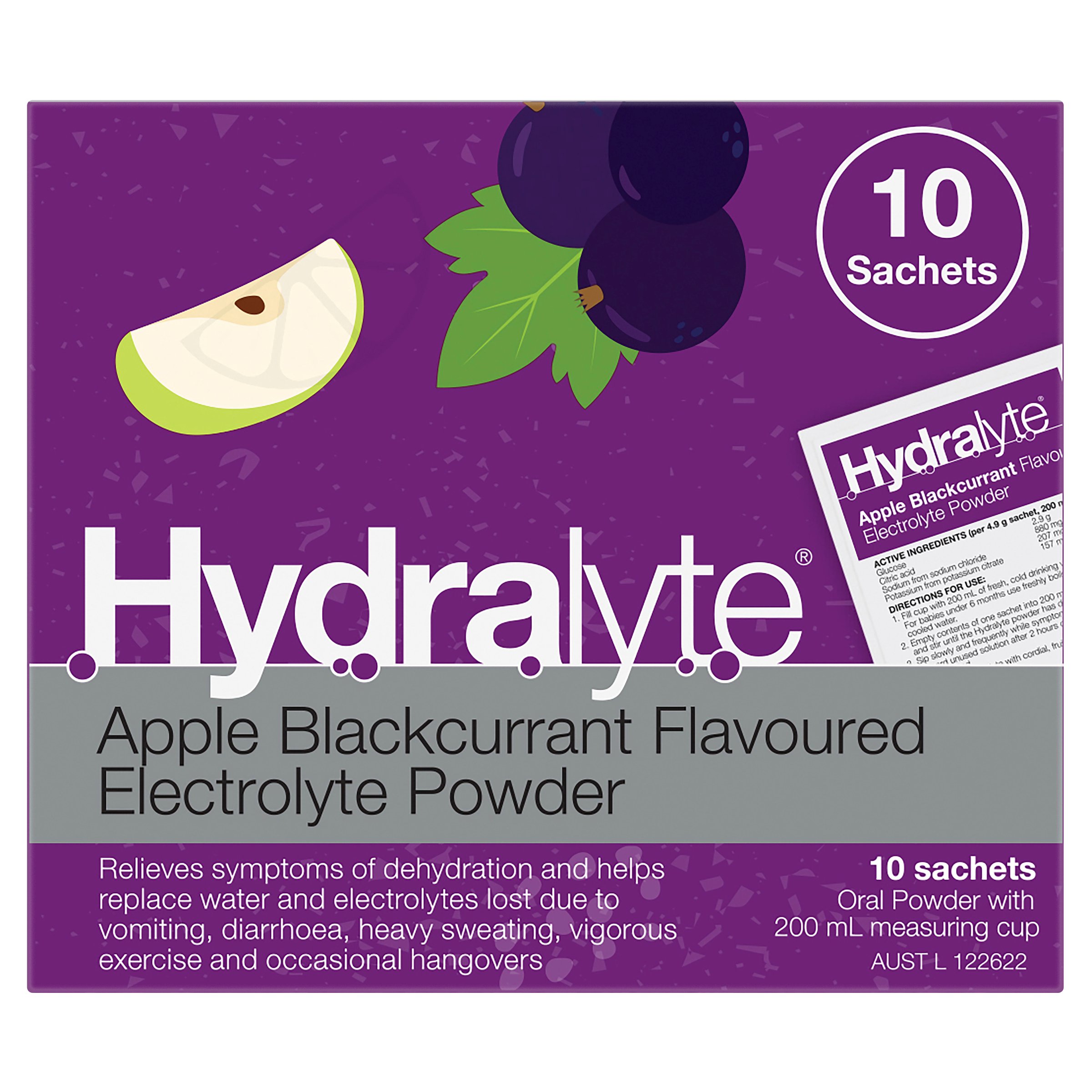 Hydralyte Electrolyte Powder Apple Blackcurrant Flavoured 10 Sachets - Image 10