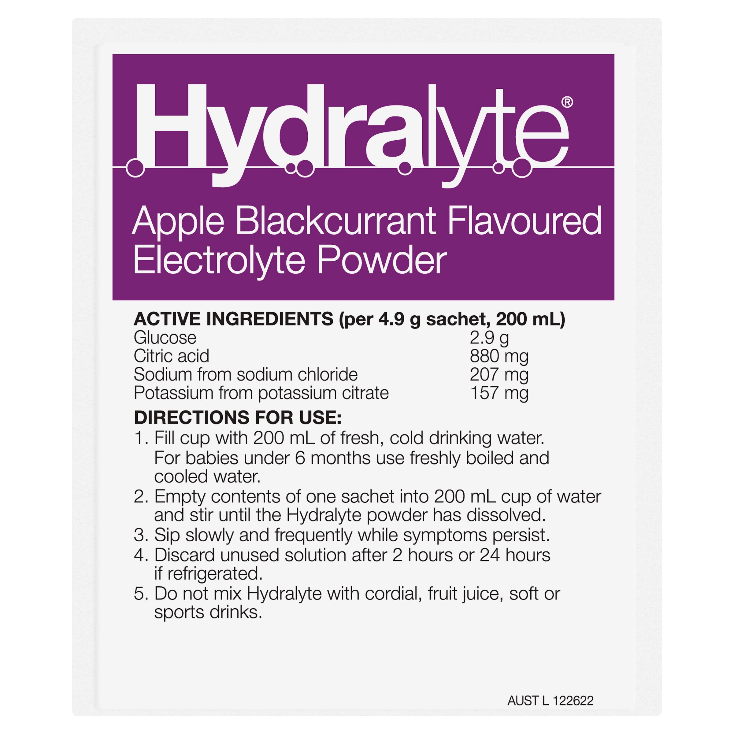 Hydralyte Electrolyte Powder Apple Blackcurrant Flavoured 10 Sachets - Image 8