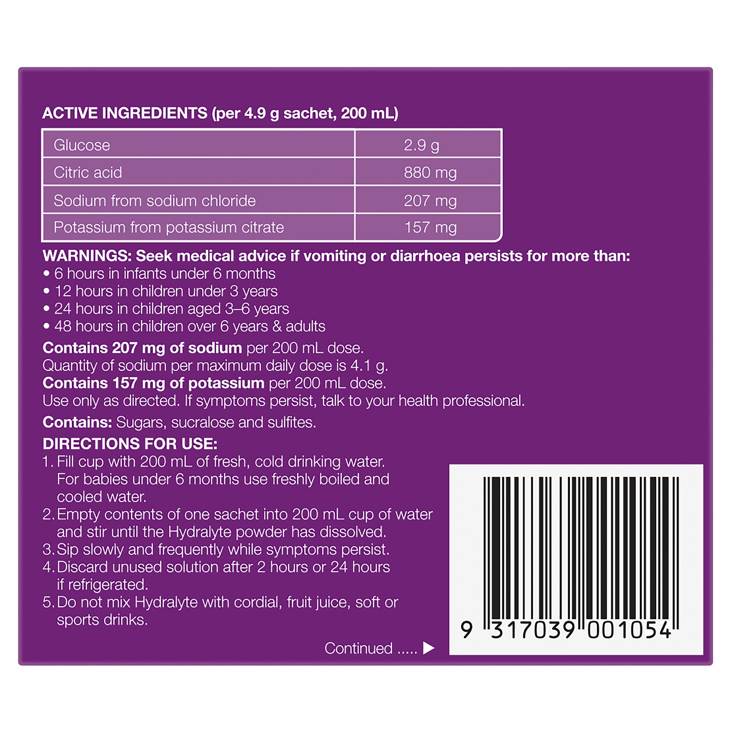 Hydralyte Electrolyte Powder Apple Blackcurrant Flavoured 10 Sachets - Image 2