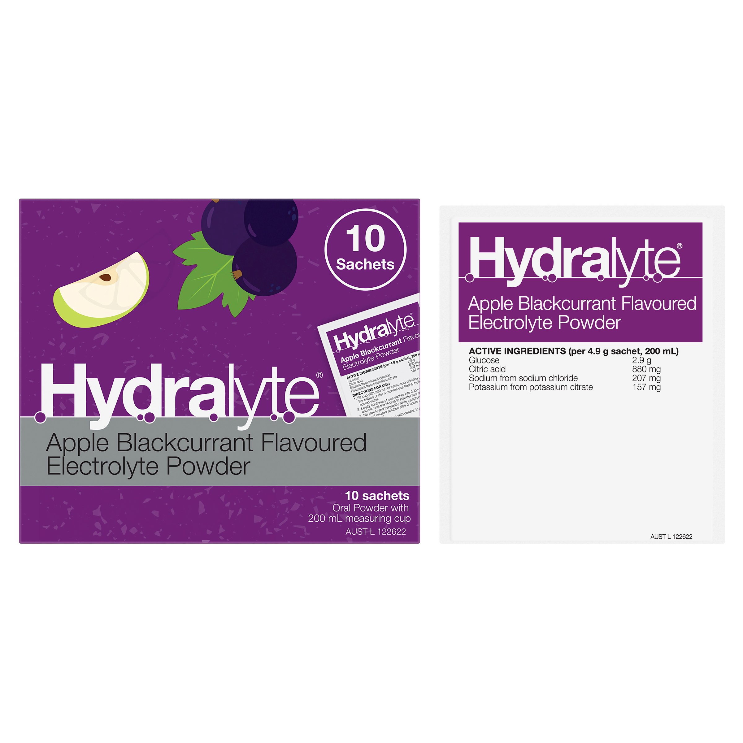 Hydralyte Electrolyte Powder Apple Blackcurrant Flavoured 10 Sachets - Image 7