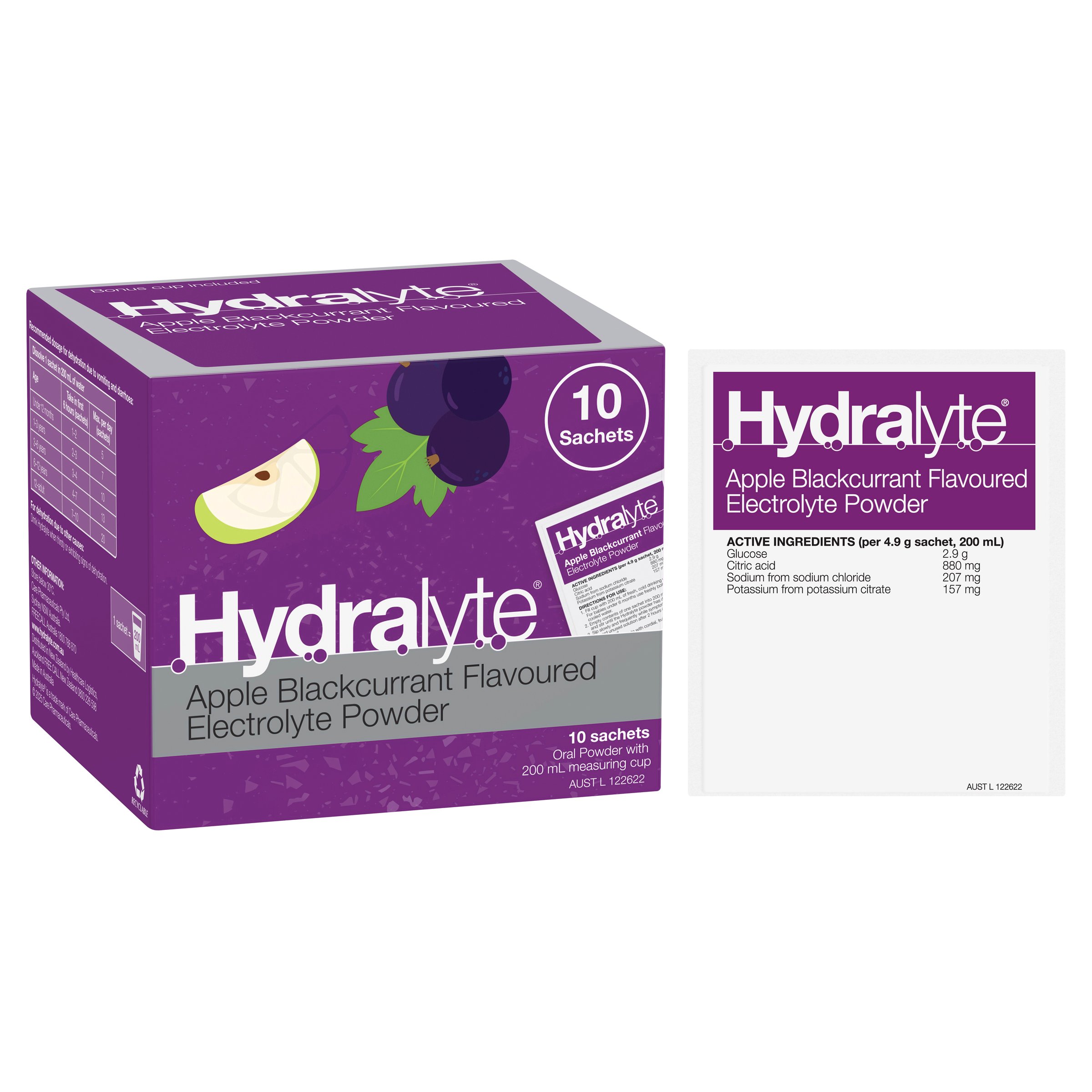 Hydralyte Electrolyte Powder Apple Blackcurrant Flavoured 10 Sachets - Image 6