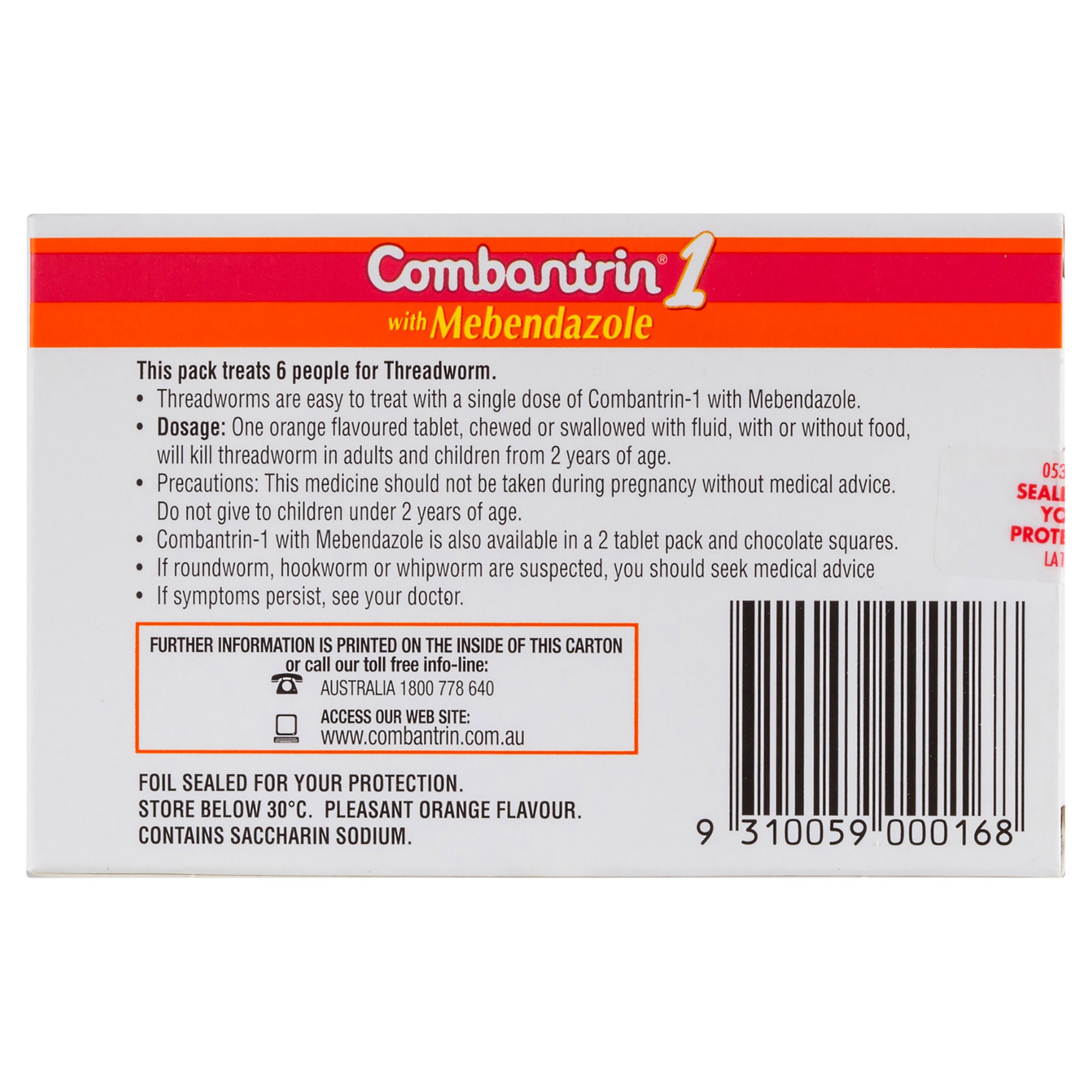 Combantrin 1 With Mebendazole 6 tablets - Image 2