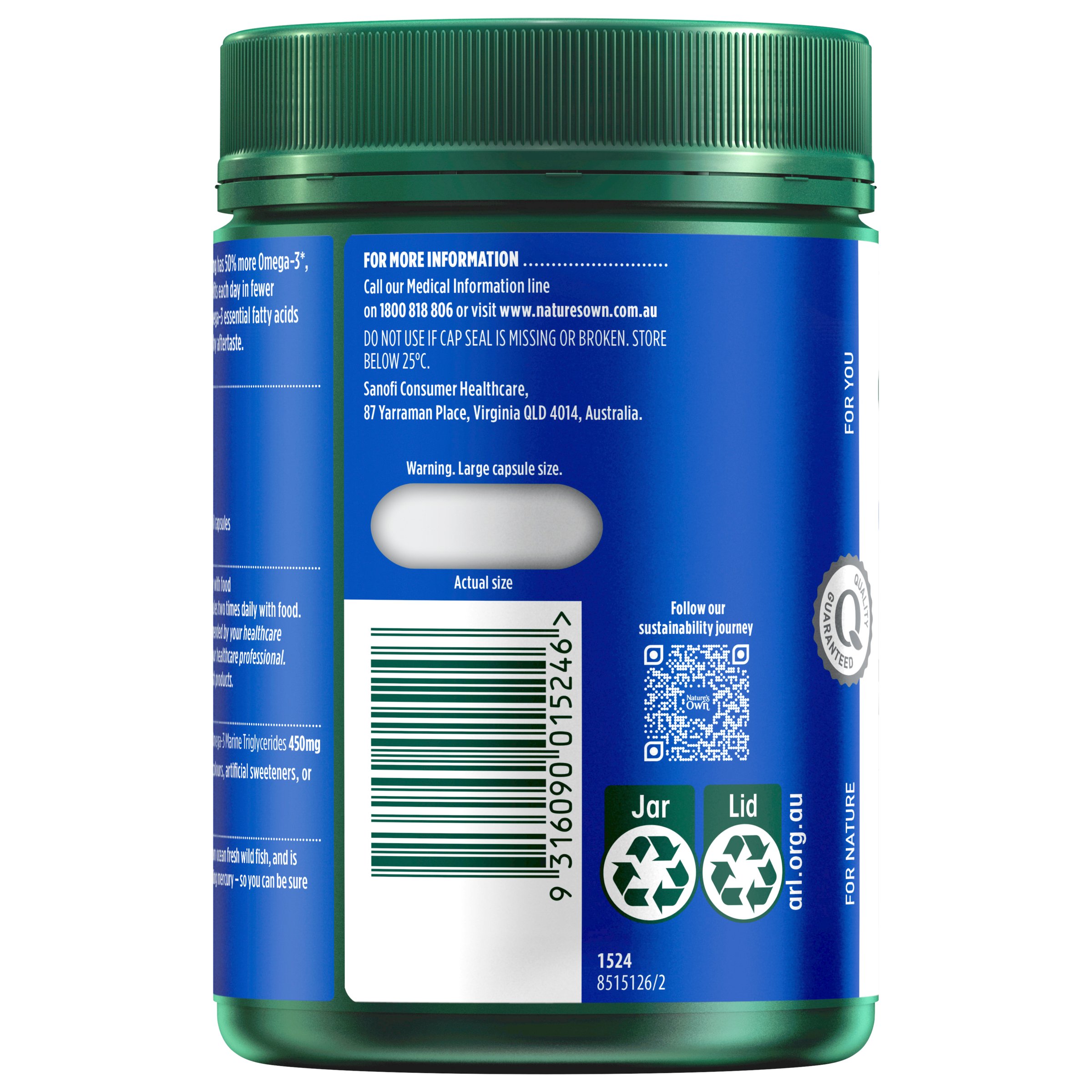 Nature's Own Odourless Fish Oil 1500mg - 200 capsules - Image 3