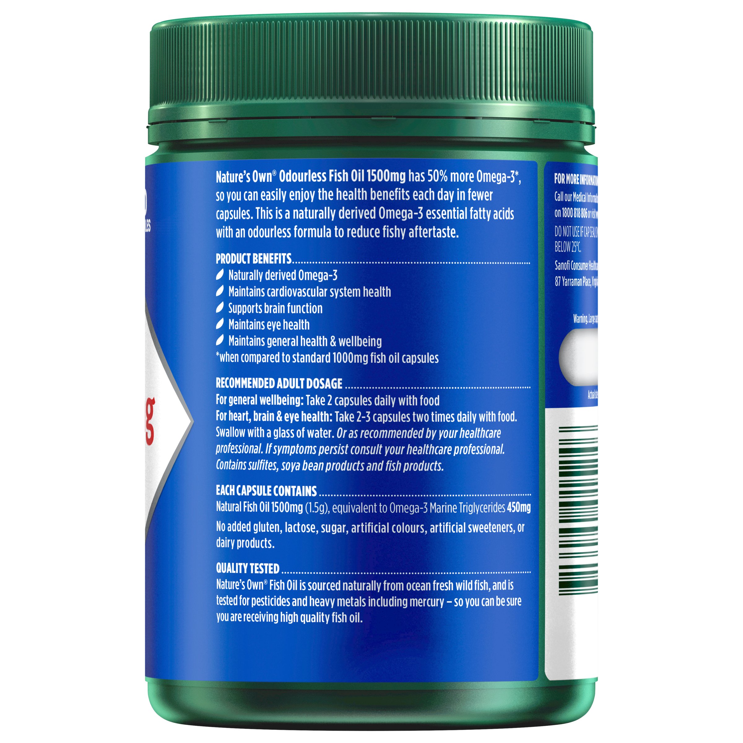 Nature's Own Odourless Fish Oil 1500mg - 200 capsules - Image 2