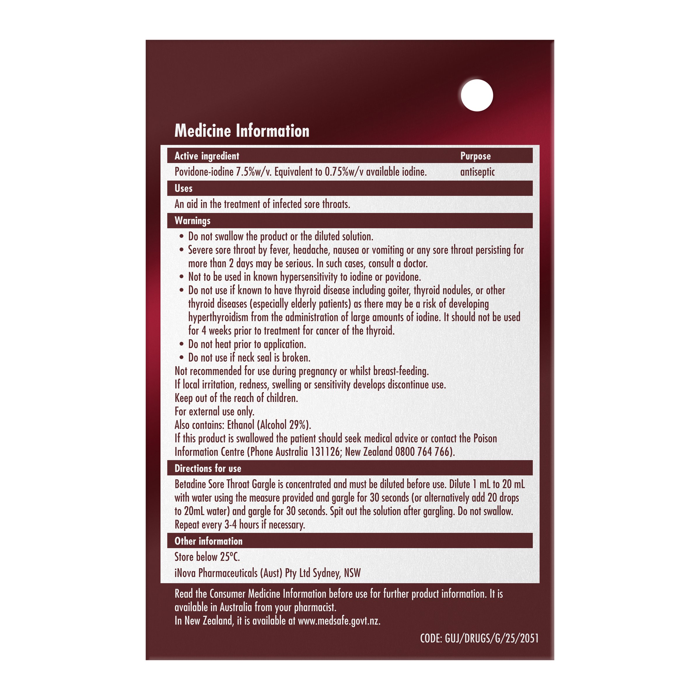 Betadine Sore Throat Gargle Concentrate 15ml - Image 2