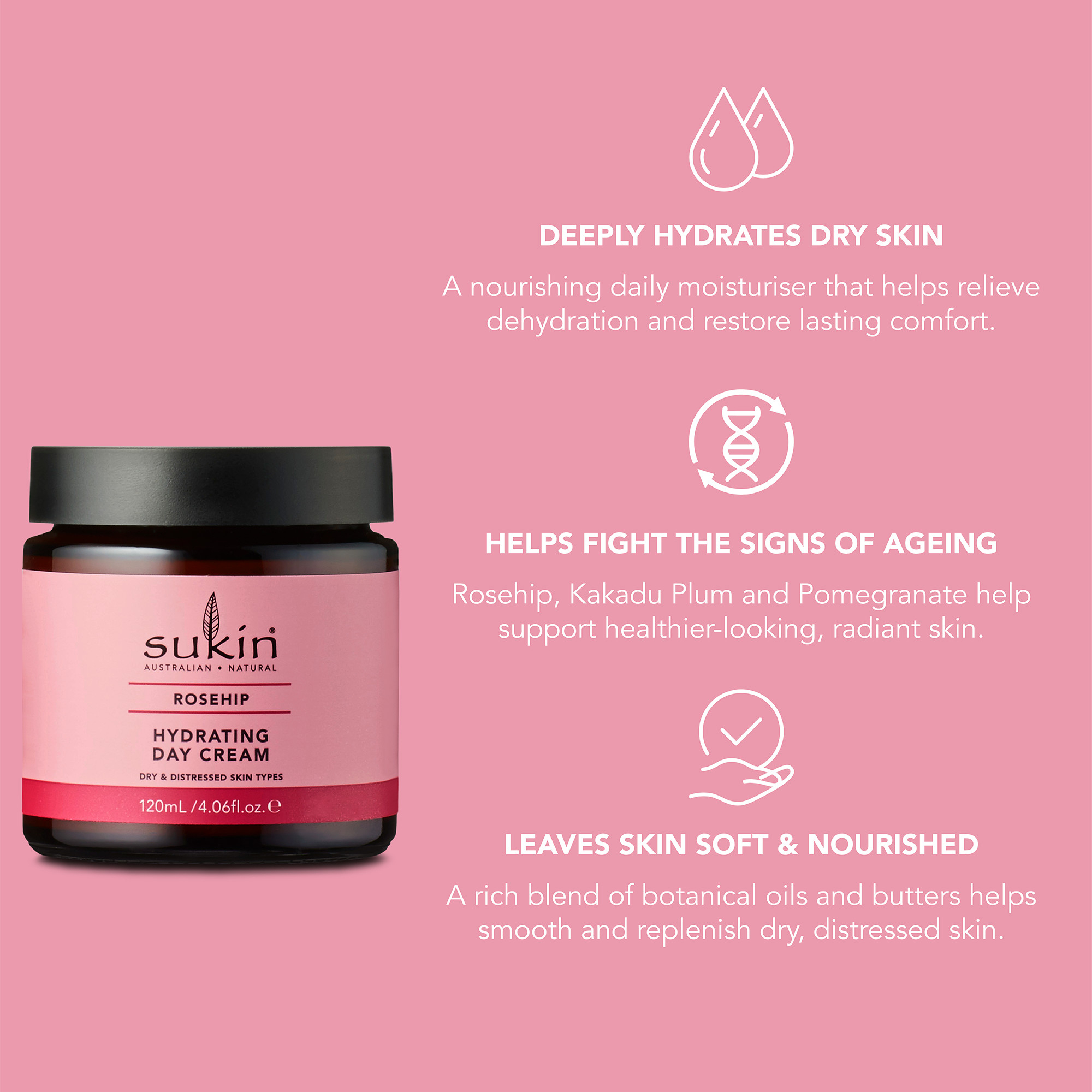 Sukin Rosehip Hydrating Day Cream 120ml - Image 8
