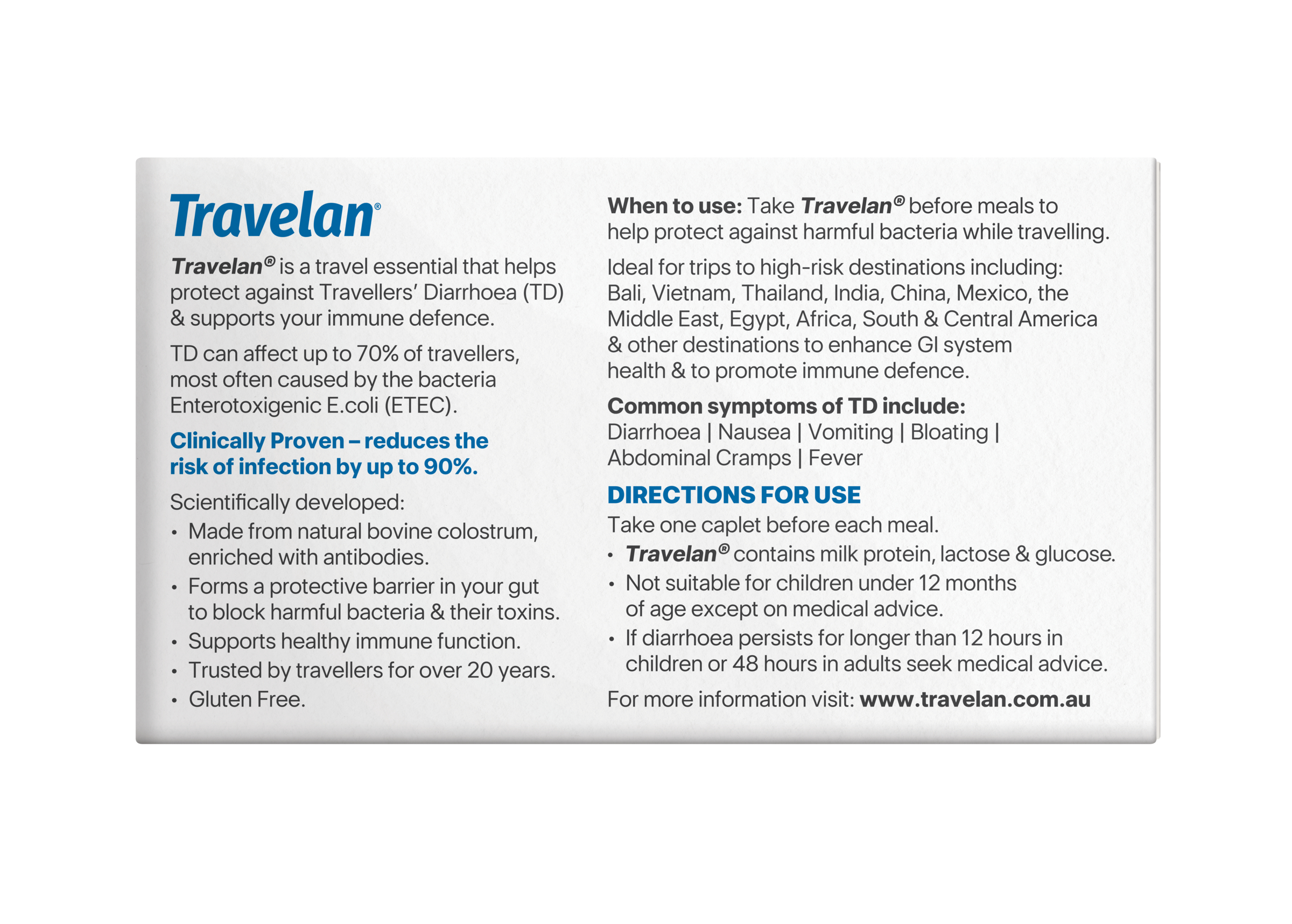 Travelan Travellers’ Diarrhoea Protection 30 caplets - Image 2