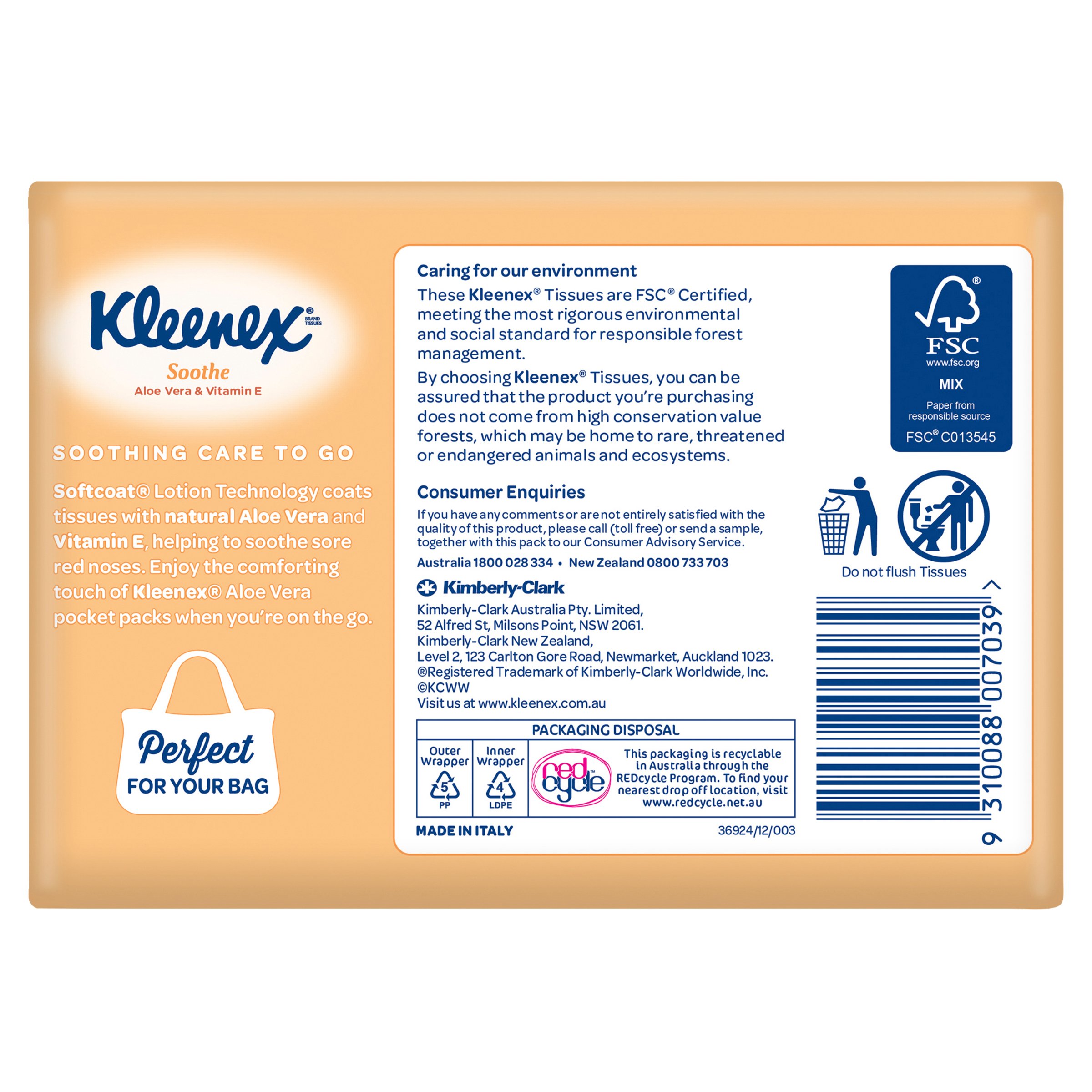 Kleenex Aloe Vera Tissues Pocket Pack 6 pack - Image 2
