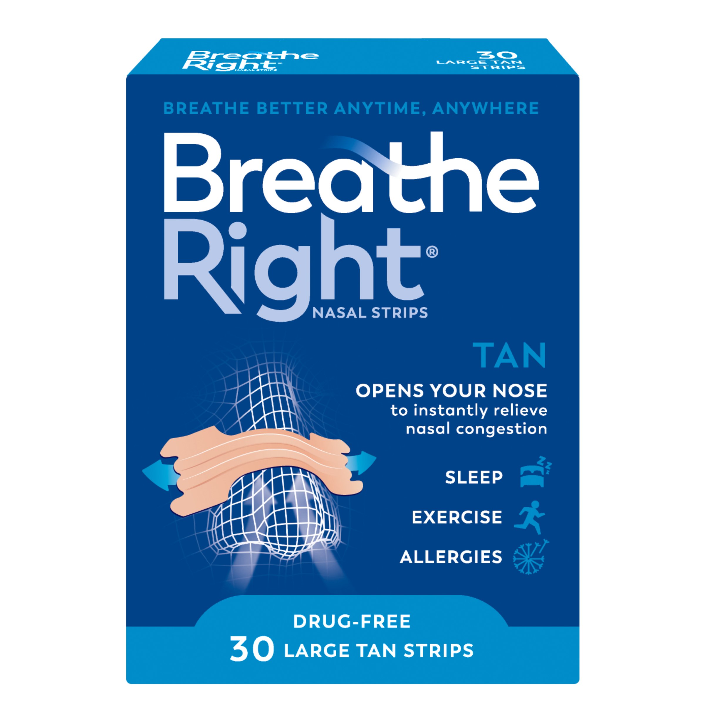 Breathe Right Nasal Strips Tan Large 30 pack - Image 1