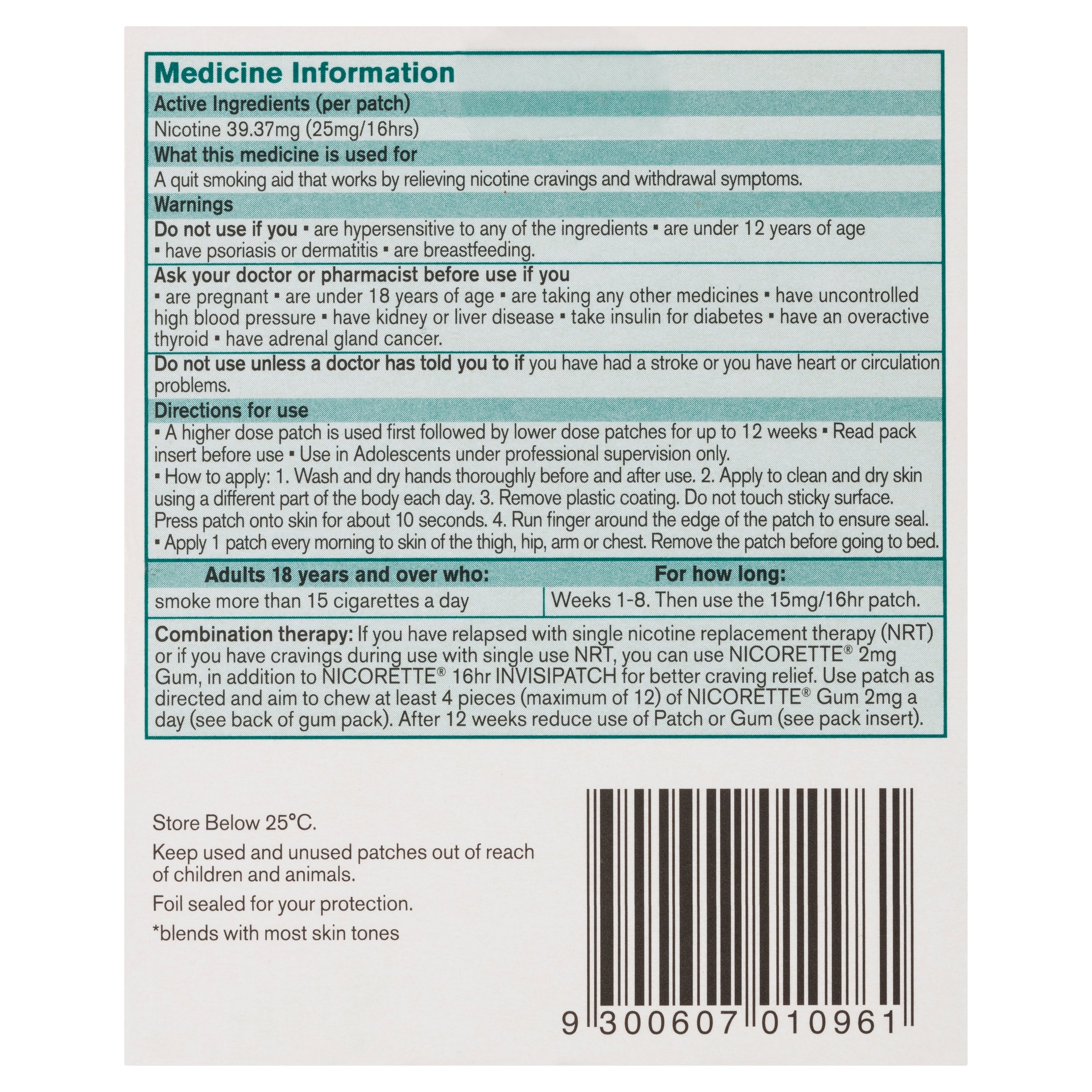 Nicorette 16hr Invisipatch 25mg Step 1 - 28 patches - Image 2