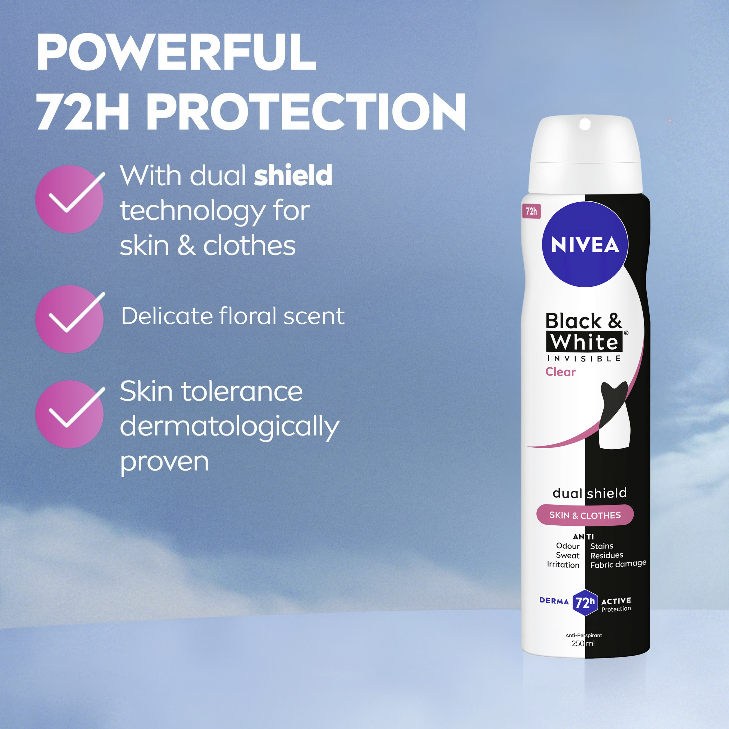 Nivea Deodorant Aerosol Invisible For Black & White Clear 250ml - Image 5