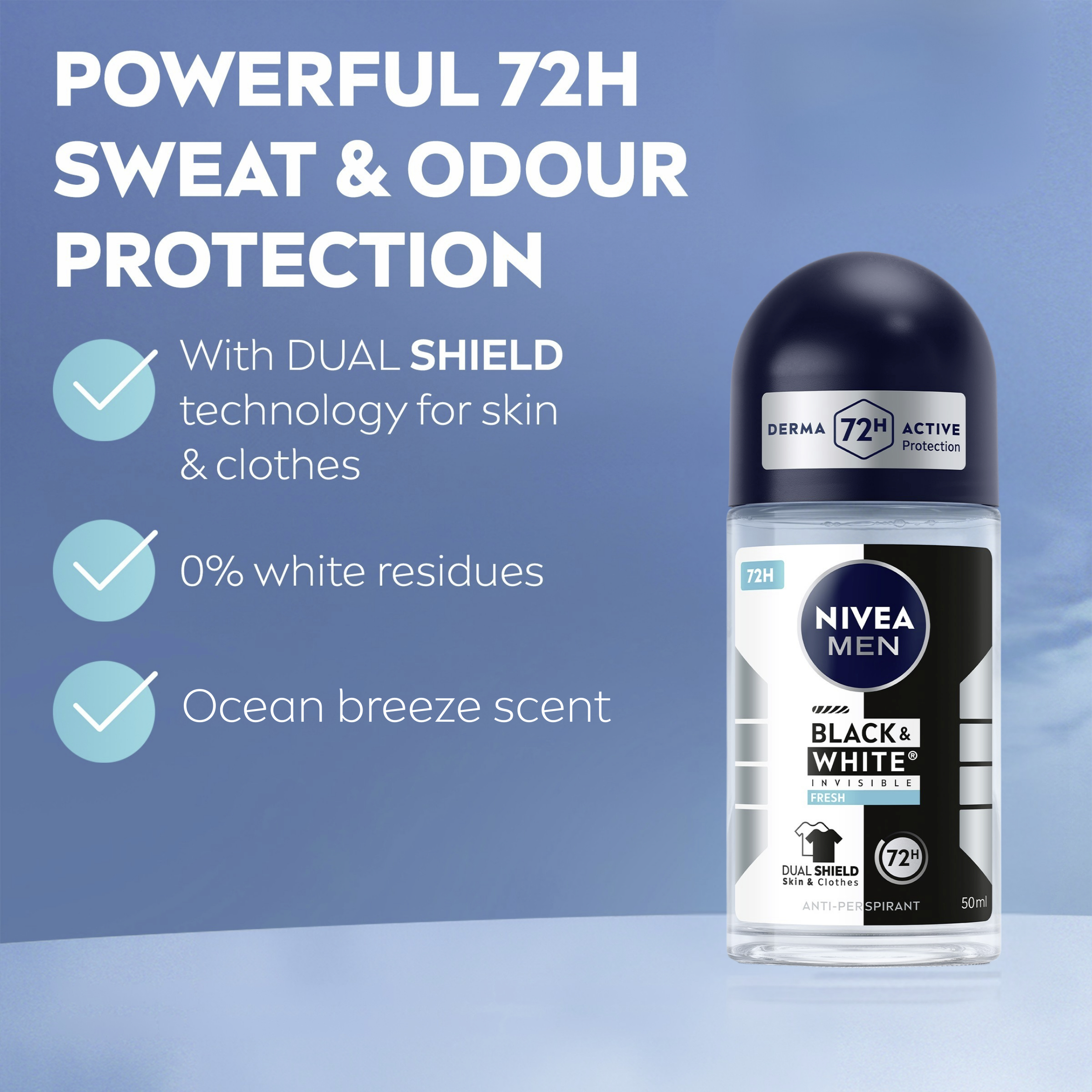 Nivea Men Black & White Fresh Roll On 50ml - Image 5