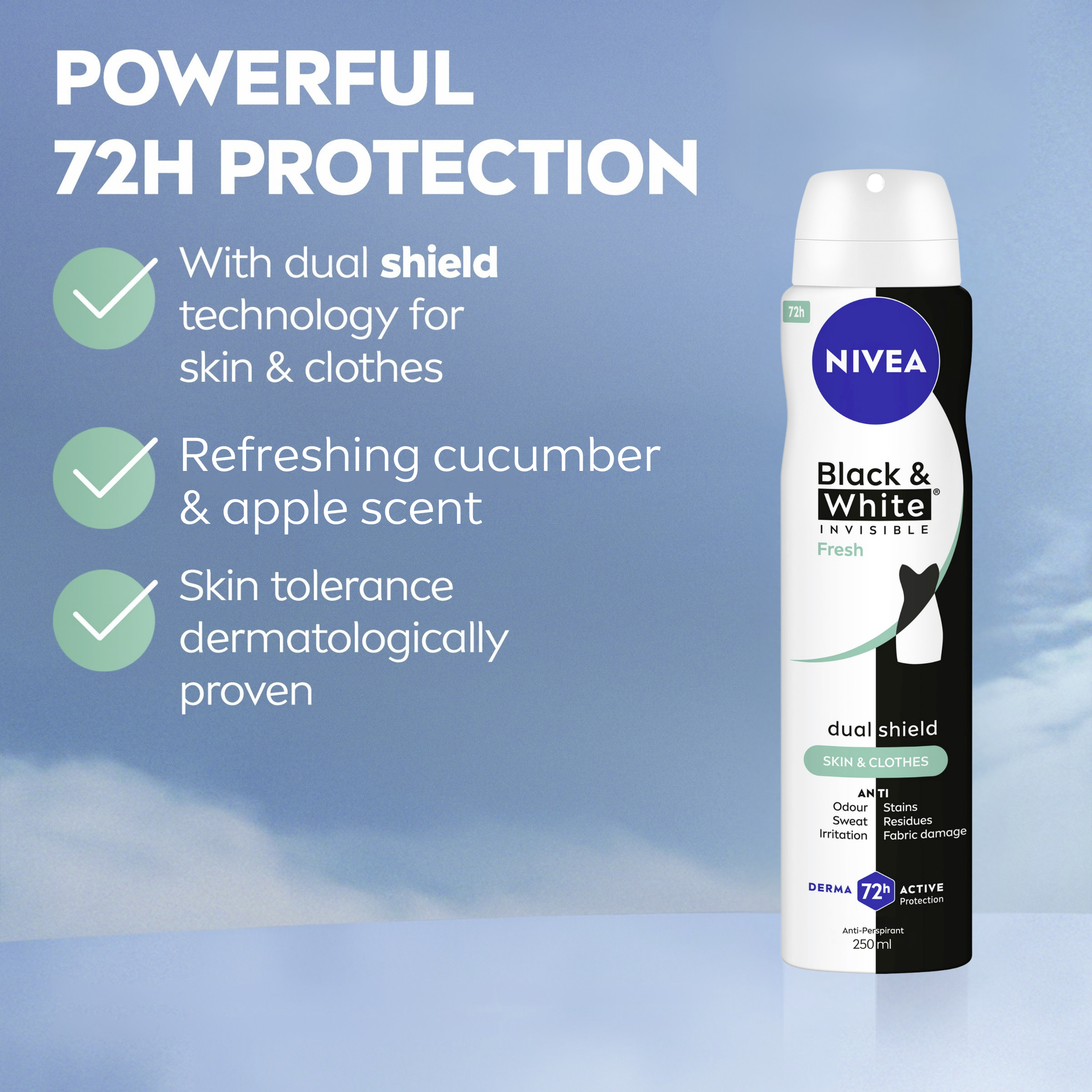 Nivea Deodorant Aerosol Black & White Fresh 250ml - Image 5